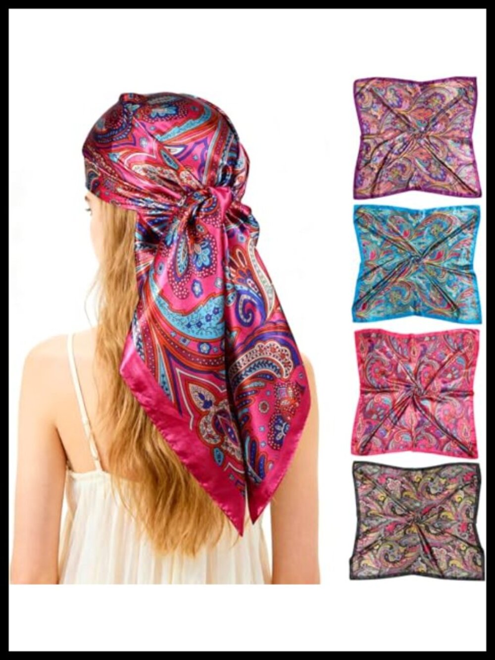4 Pc 35" Satin Silk Like Head Scarf Paisley Bandana Wrap Women